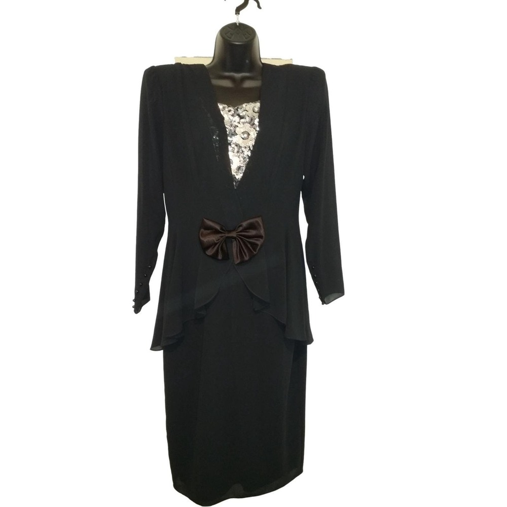 Vtg‎ 80s Sequin Dress 10 Black Prom Goth Vampire Whimsigoth Evening Cocktail Pty